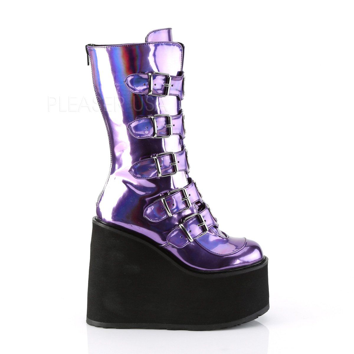 SWING-230 Purple Holo Mid-Calf Boot Demonia