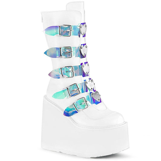 SWING-230 White Vegan Leather Mid-Calf Boot Demonia