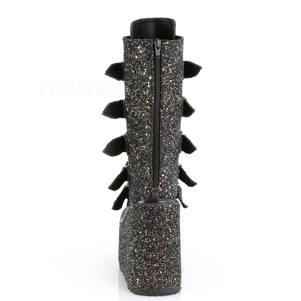 SWING-230G Black Multi Glitter Mid-Calf Boot Demonia