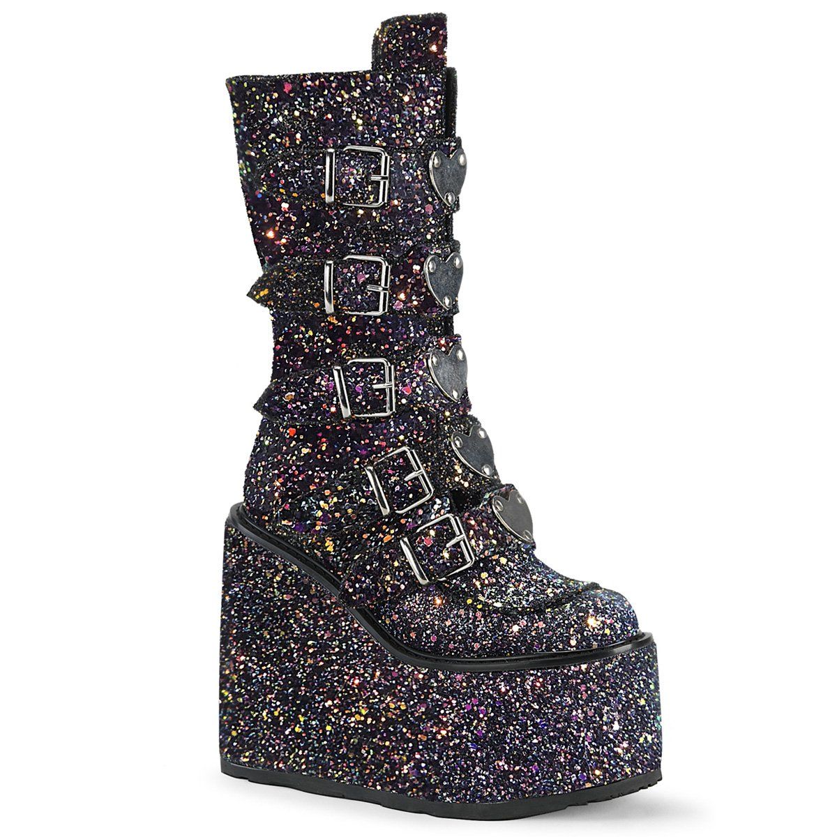 SWING-230G Black Multi Glitter Mid-Calf Boot Demonia