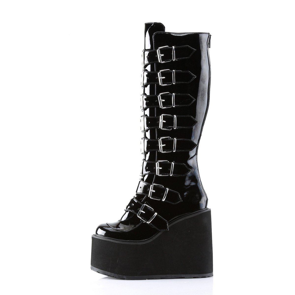 SWING-815 Black Vegan Leather Knee Boot Demonia