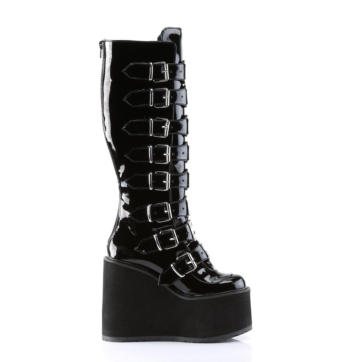 SWING-815 Black Vegan Leather Knee Boot Demonia