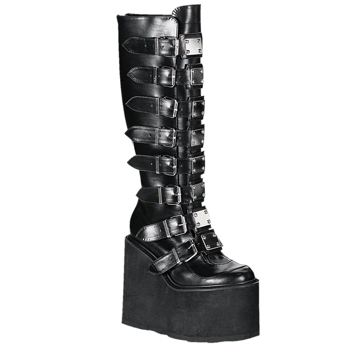 SWING-815 Black Vegan Leather Knee Boot Demonia