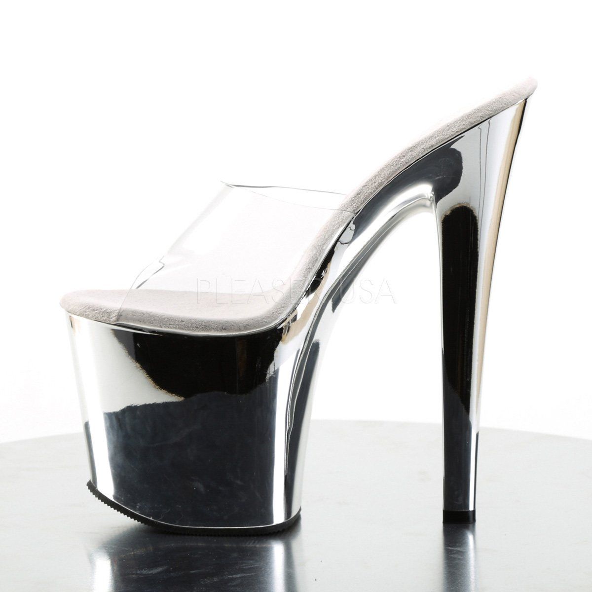 TABOO-701 Clear/Silver Chrome Slide Pleaser