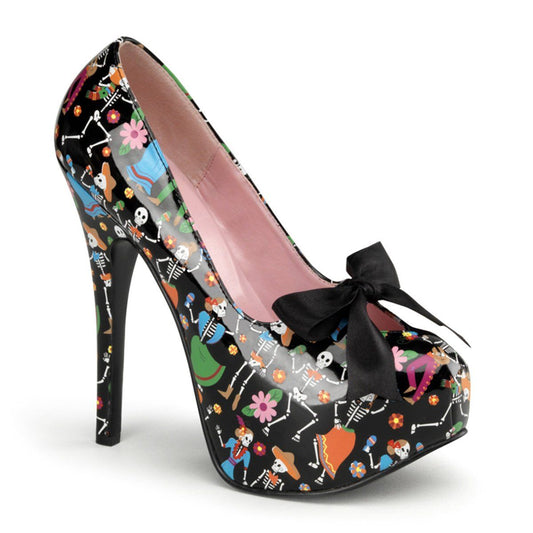 TEEZE-12-4 Black Patent (Muertos Print) Pin Up Couture