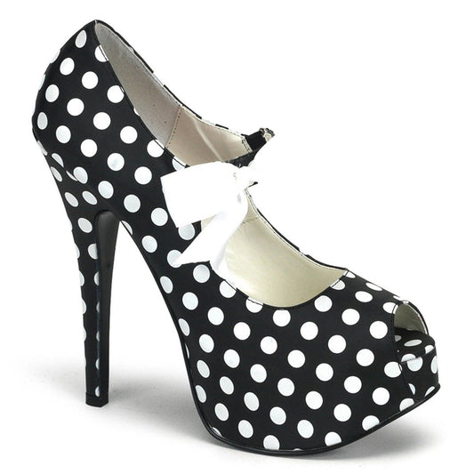 TEEZE-25 Black Satin Pu-White (Polka Dots) Bordello