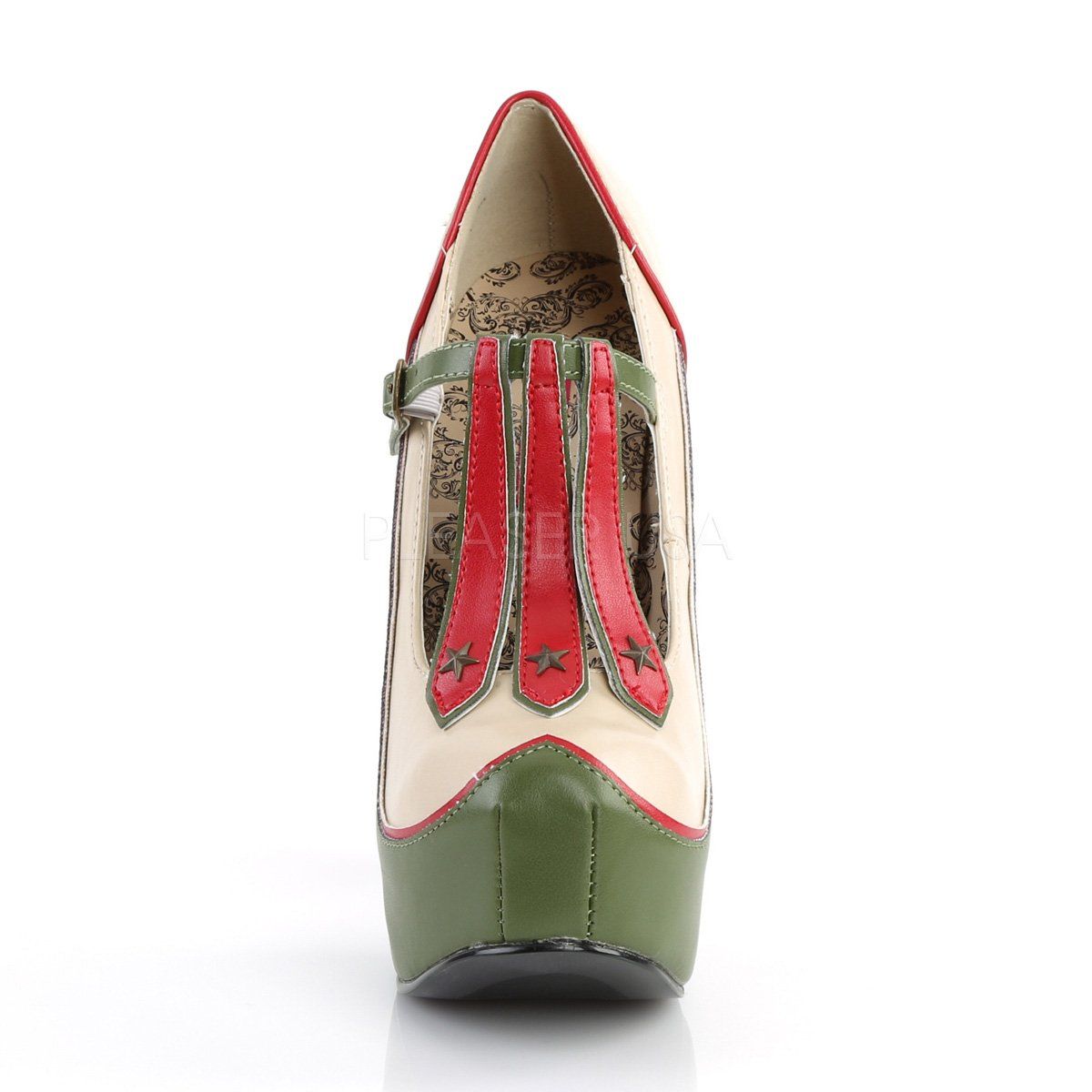 TEEZE-43 Cream-Olive Green Pu Bordello