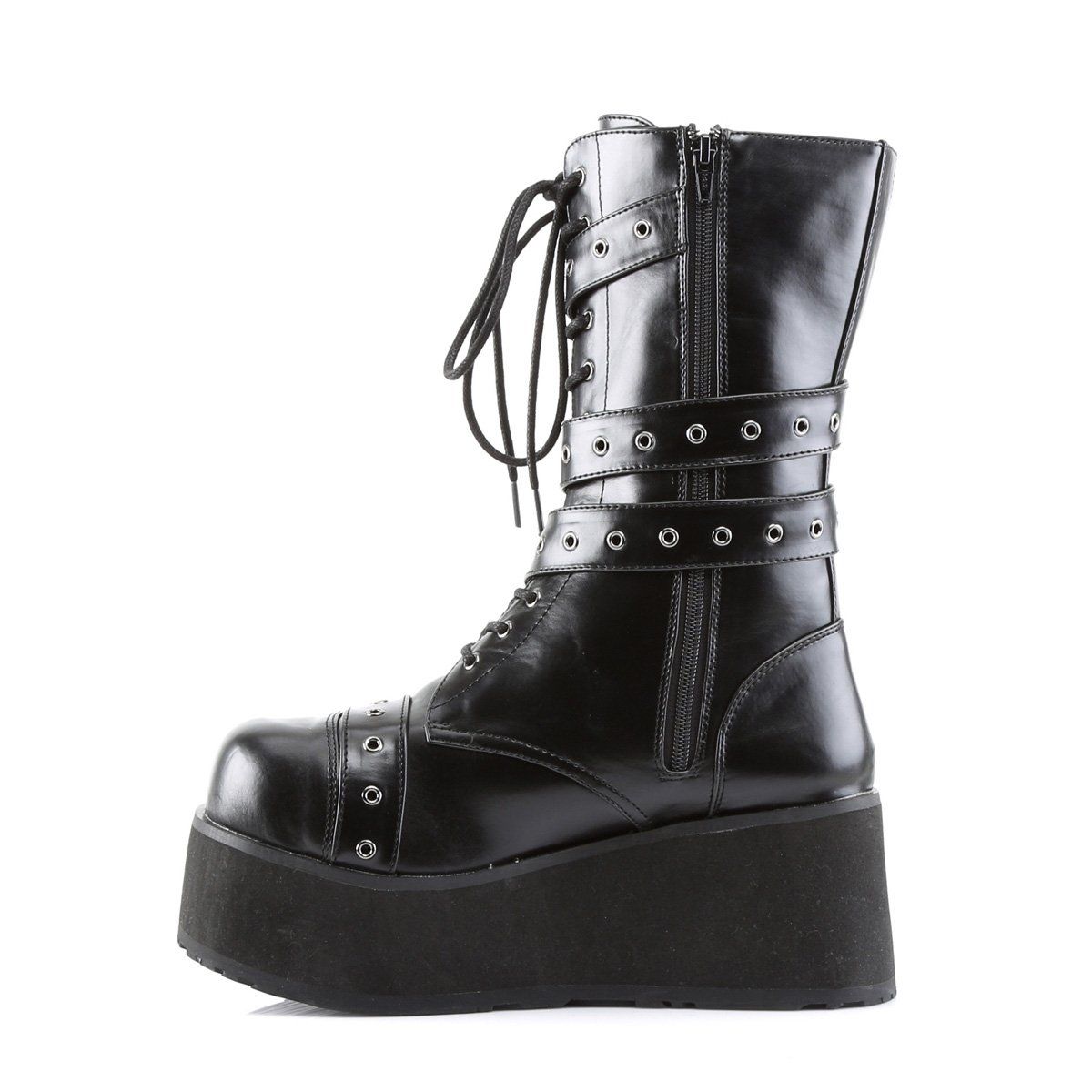 TRASHVILLE-205 Black Vegan Leather Calf Boot Demonia