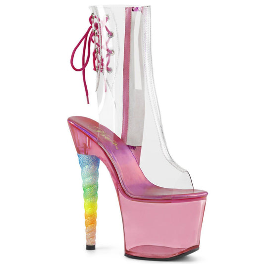 UNICORN-1018C Clear/Bubble Gum Pink Tinted Ankle Boot Pleaser