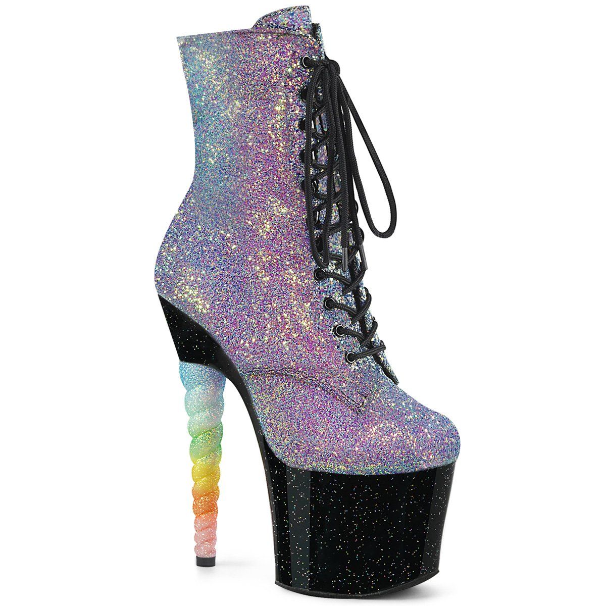 UNICORN-1020G Purple-Blue Glitter/Black Ankle Boot Pleaser