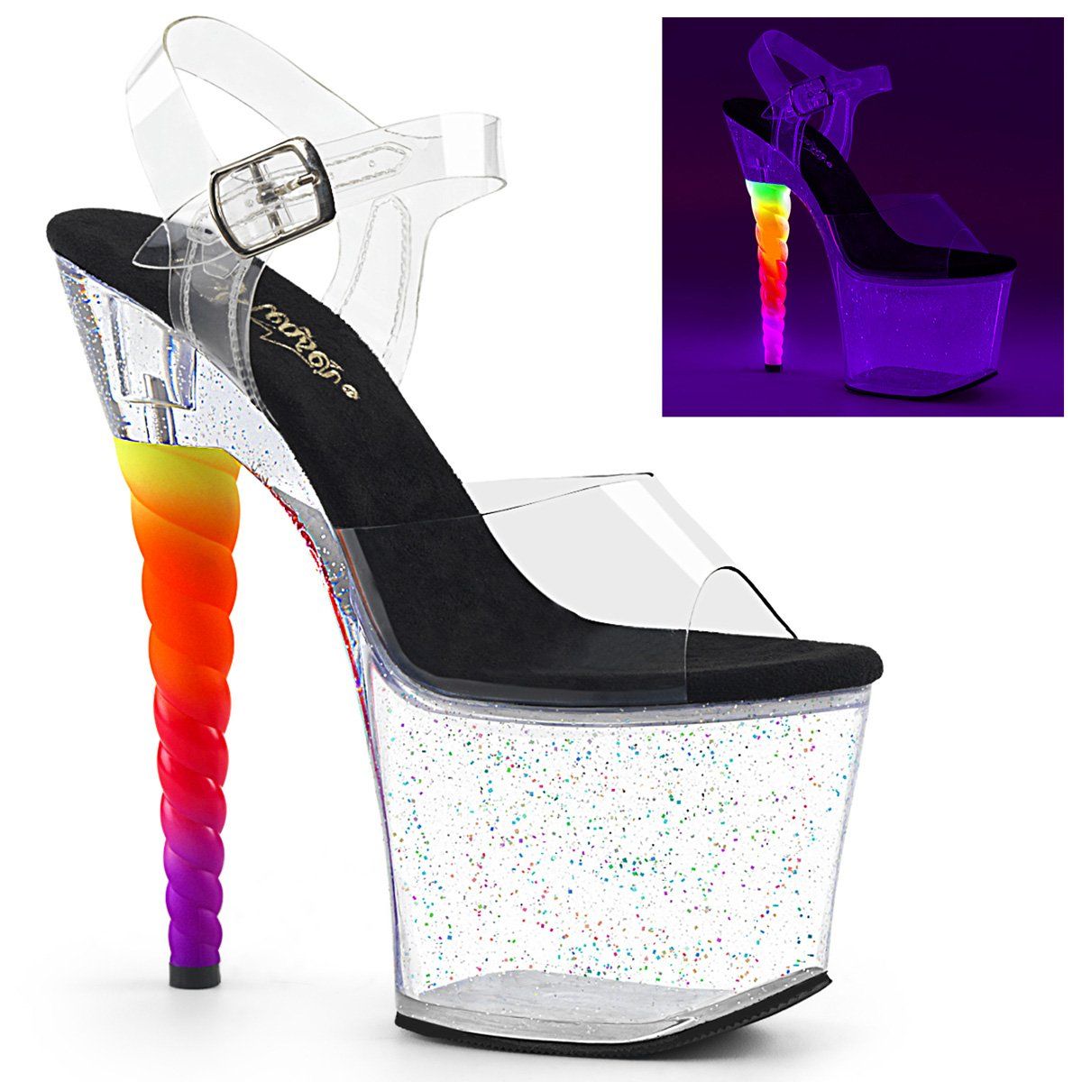 UNICORN-708MG Clear-Black/Clear Platform Sandal Pleaser