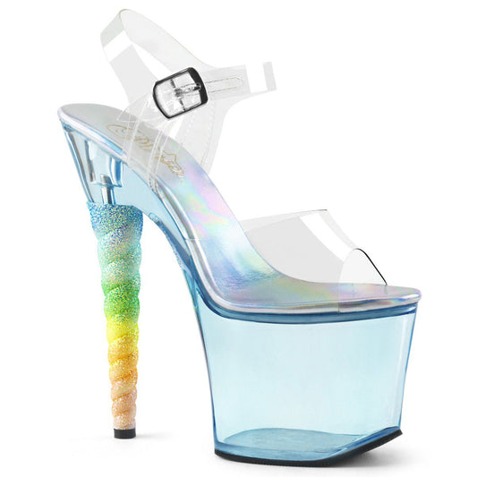UNICORN-708T Clear/Baby Blue Tinted Platform Sandal Pleaser