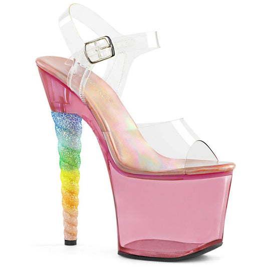 UNICORN-708T Clear/Bubble Gum Pink Tinted Platform Sandal Pleaser