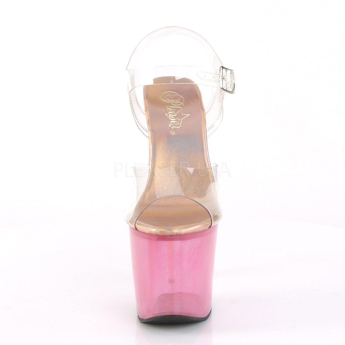 UNICORN-708T Clear/Bubble Gum Pink Tinted Platform Sandal Pleaser