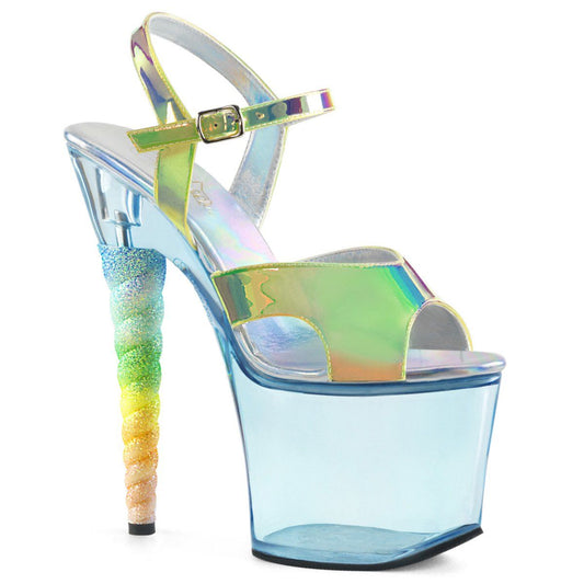 UNICORN-711T Green Shifting TPU/Baby Blue Tinted Platform Sandal Pleaser