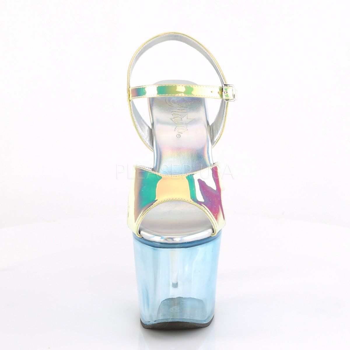 UNICORN-711T Green Shifting TPU/Baby Blue Tinted Platform Sandal Pleaser