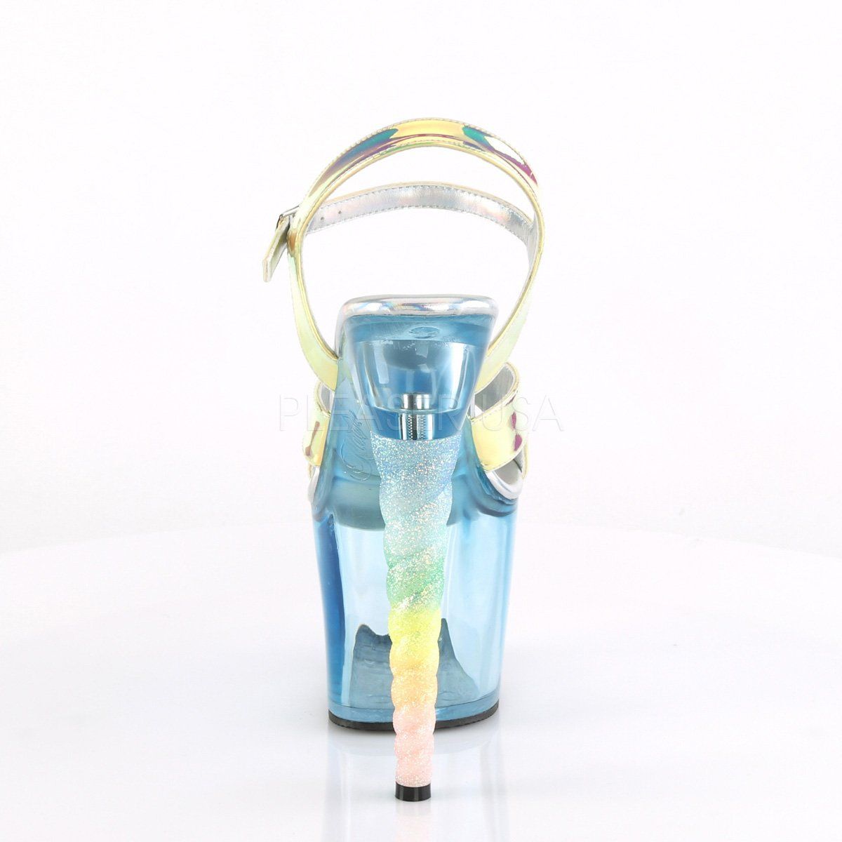 UNICORN-711T Green Shifting TPU/Baby Blue Tinted Platform Sandal Pleaser