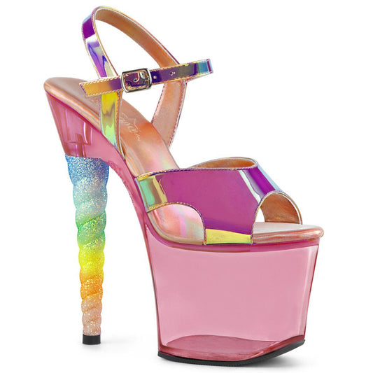 UNICORN-711T Pink Shifting TPU/Bubble Gum Pink Tinted Platform Sandal Pleaser