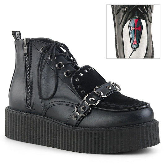 V-CREEPER-555 Black Vegan Leather-Faux Suede Creeper Demonia