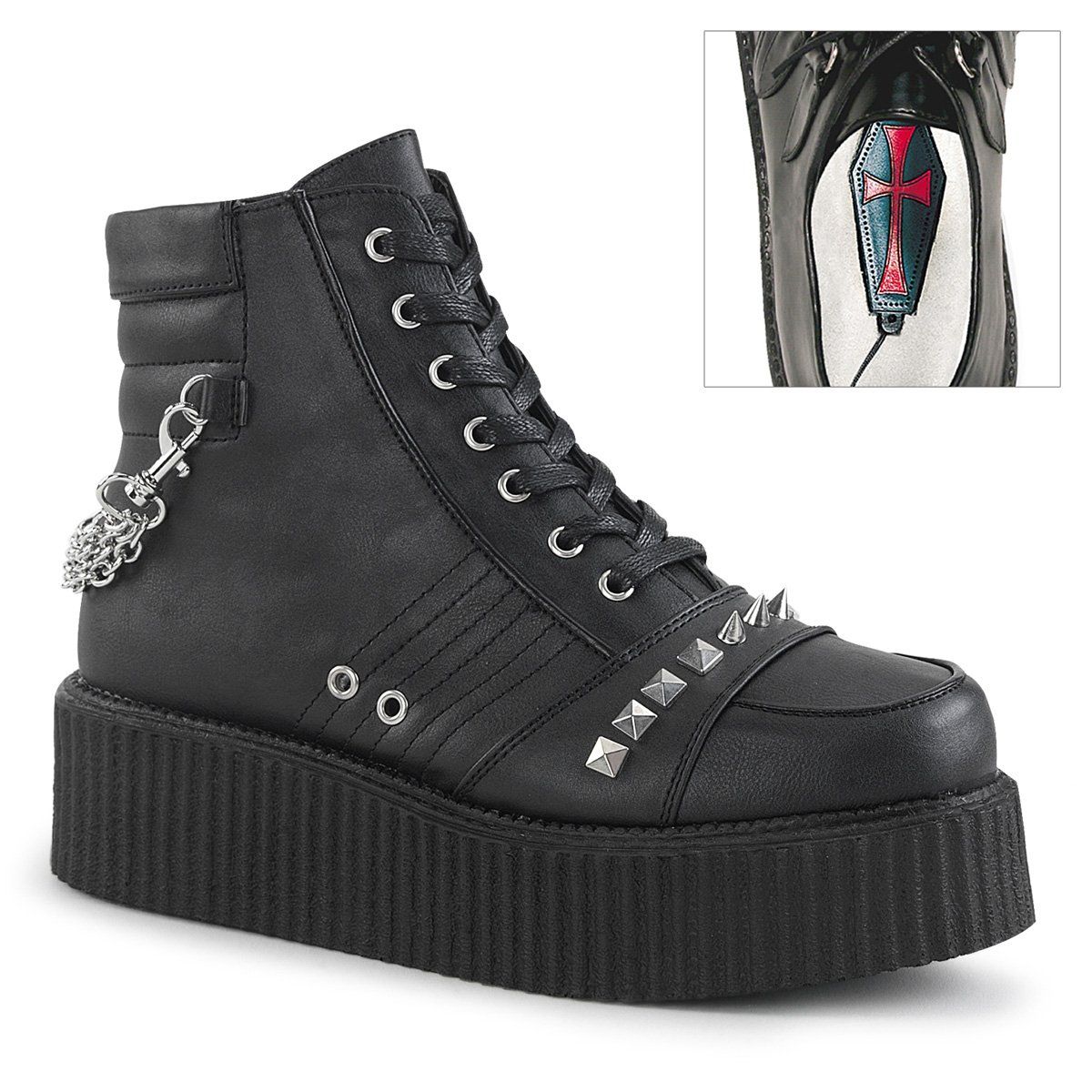 V-CREEPER-565 Black Vegan Leather Ankle Boot Demonia