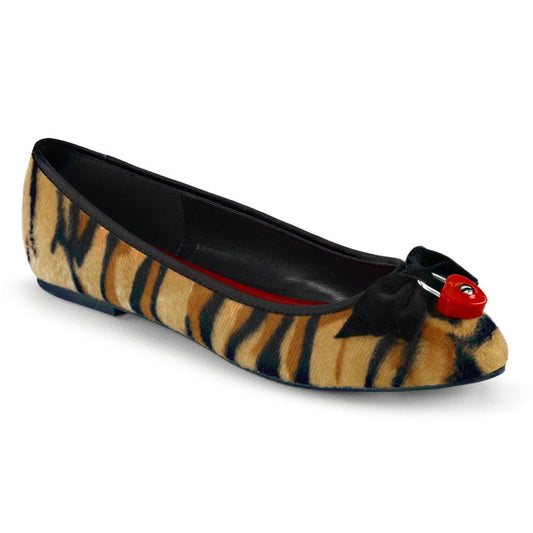 VAIL-02 Tiger Print Faux Hair Ballet Flat Demonia