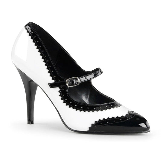 VANITY-442 Black-White Patent Mary Janes Pleaser