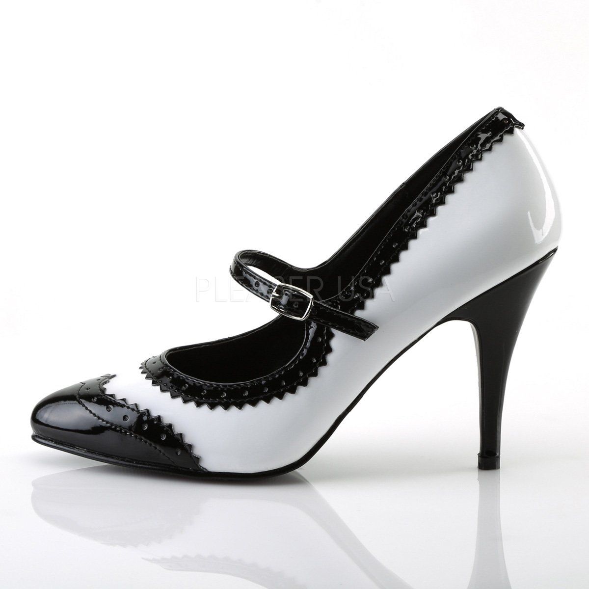 VANITY-442 Black-White Patent Mary Janes Pleaser