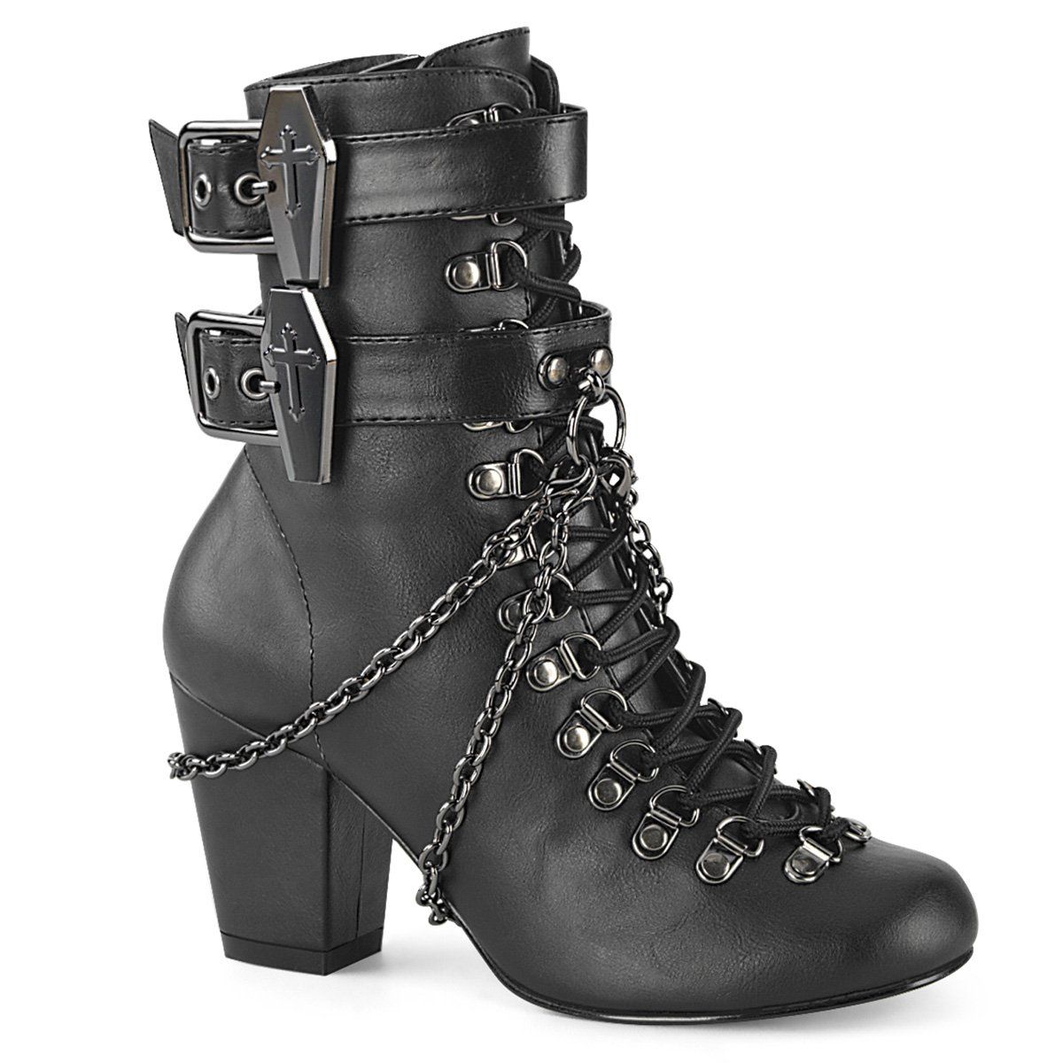 VIVIKA-128 Black Vegan Leather Ankle Boot Demonia