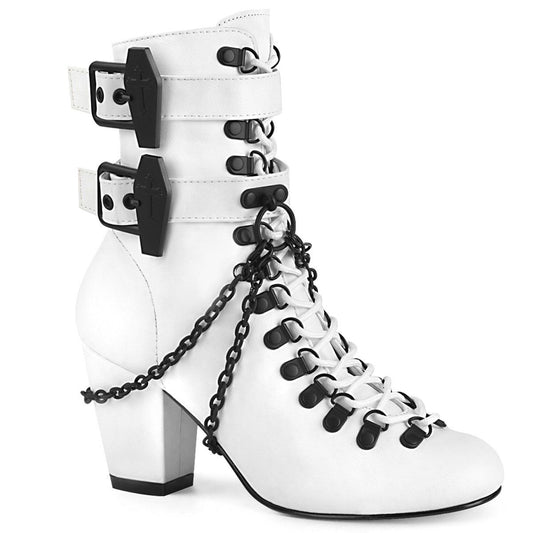 VIVIKA-128 White Vegan Leather Ankle Boot Demonia