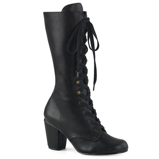 VIVIKA-205 Black Vegan Leather Mid-Calf Boot Demonia