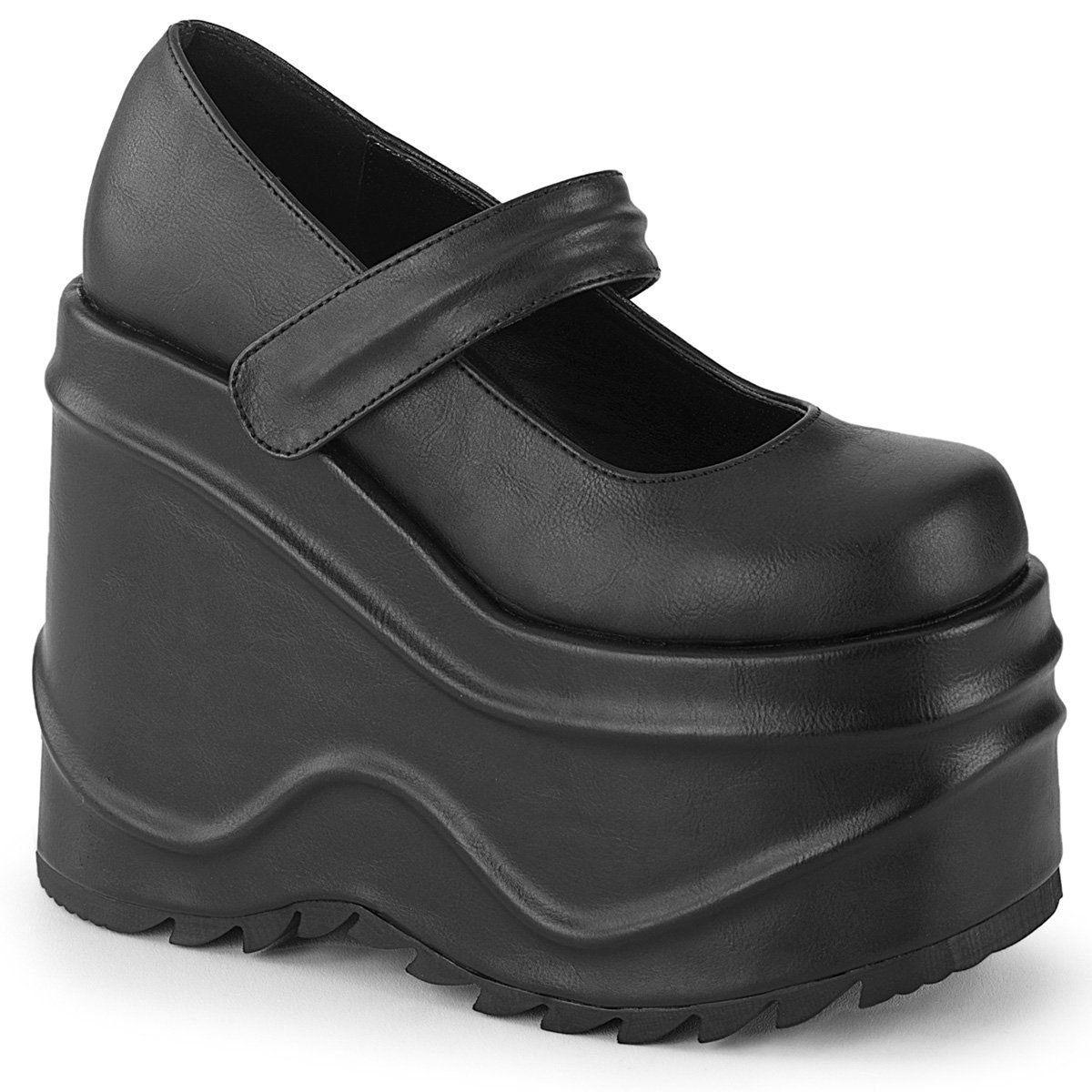 WAVE-32 Black Vegan Leather Mary Janes Demonia