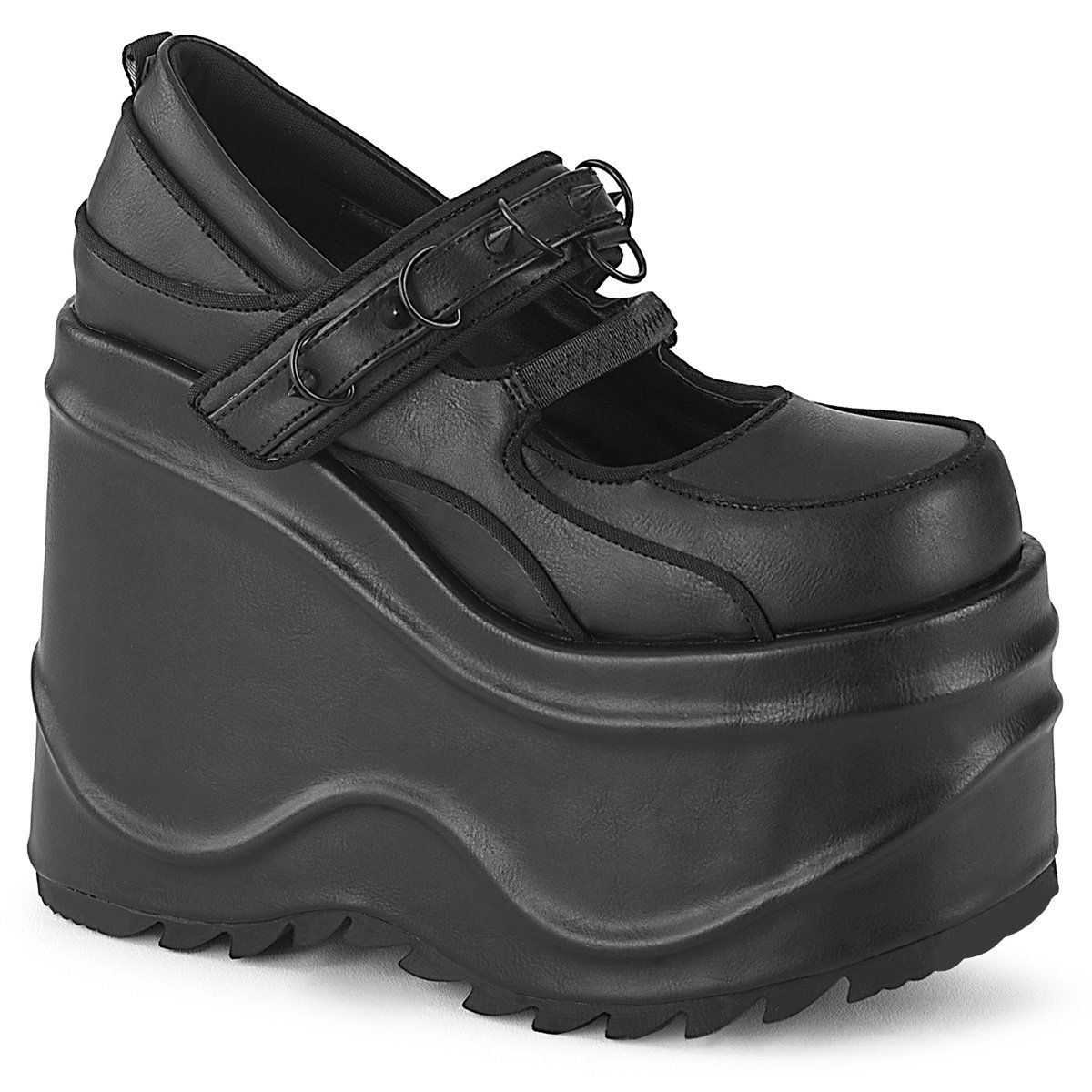 WAVE-48 Black Vegan Leather Mary Janes Demonia