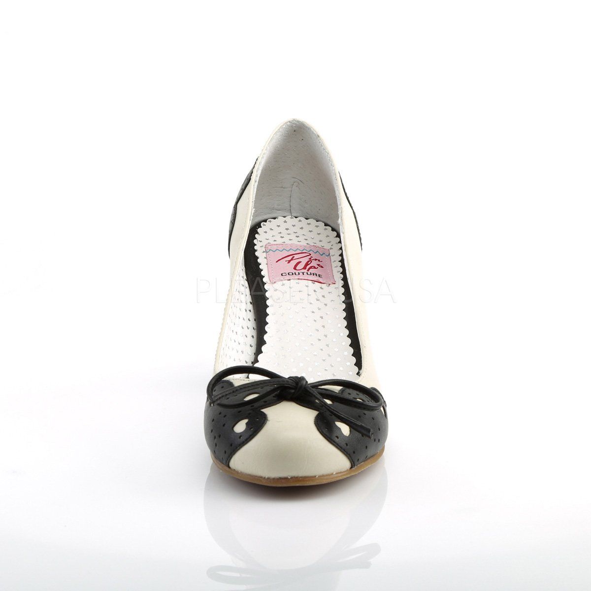 WIGGLE-17 Black-Cream Faux Leather Pin Up Couture