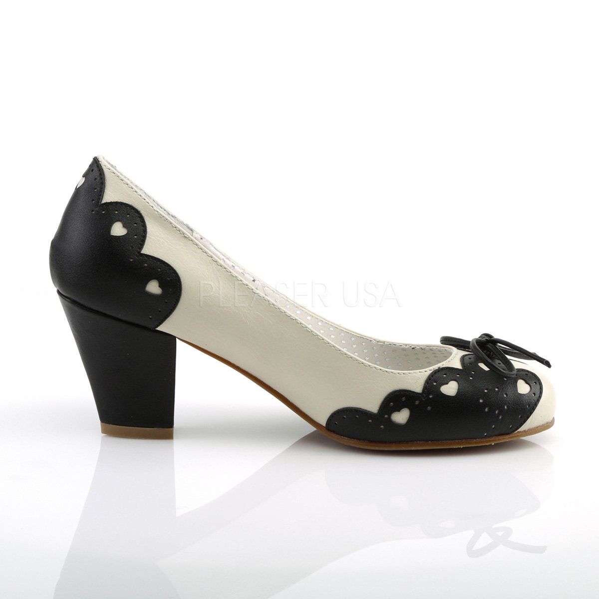 WIGGLE-17 Black-Cream Faux Leather Pin Up Couture