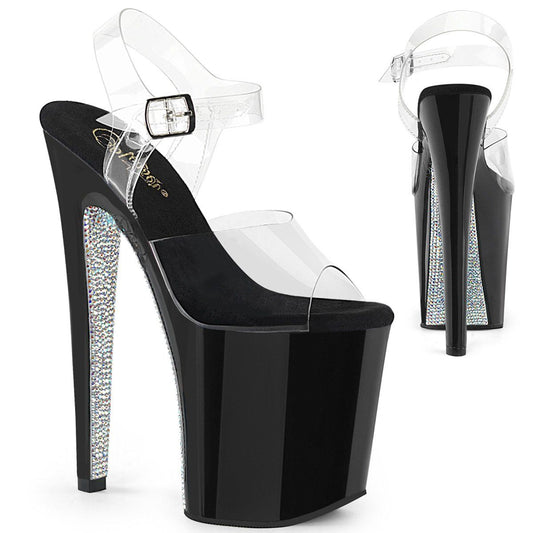 XTREME-808CRS Clear/Black-Silver Rhinestone Platform Sandal Pleaser