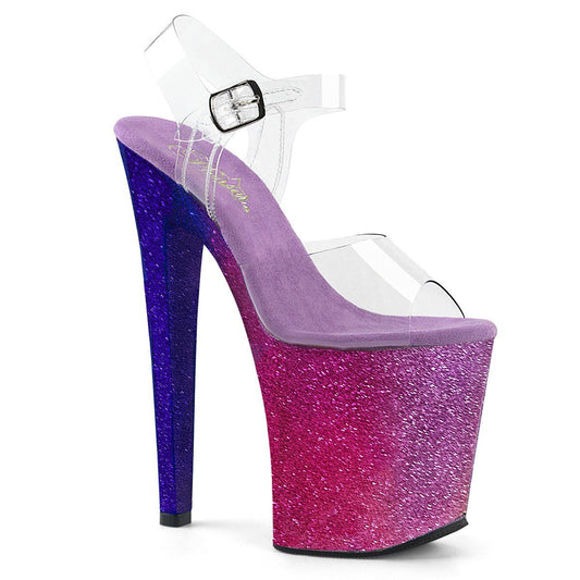 XTREME-808OMBRE Clear/Fuchsia-Blue Ombre Platform Sandal Pleaser