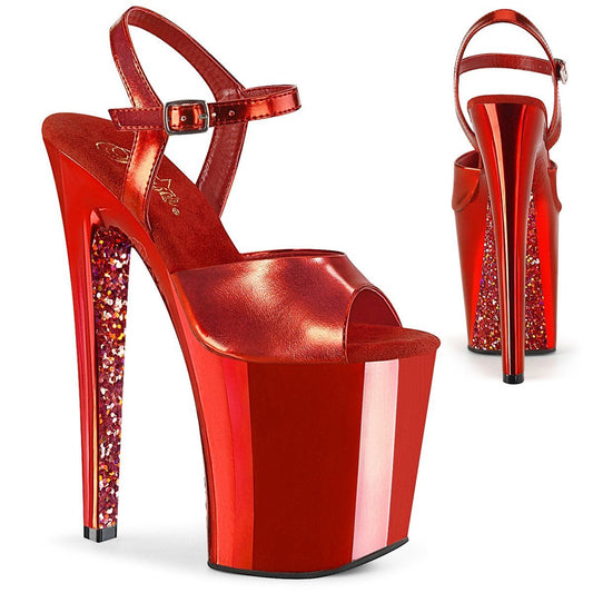 XTREME-809TTG Red Metallic Pu/Red Chrome-Glitter Platform Sandal Pleaser