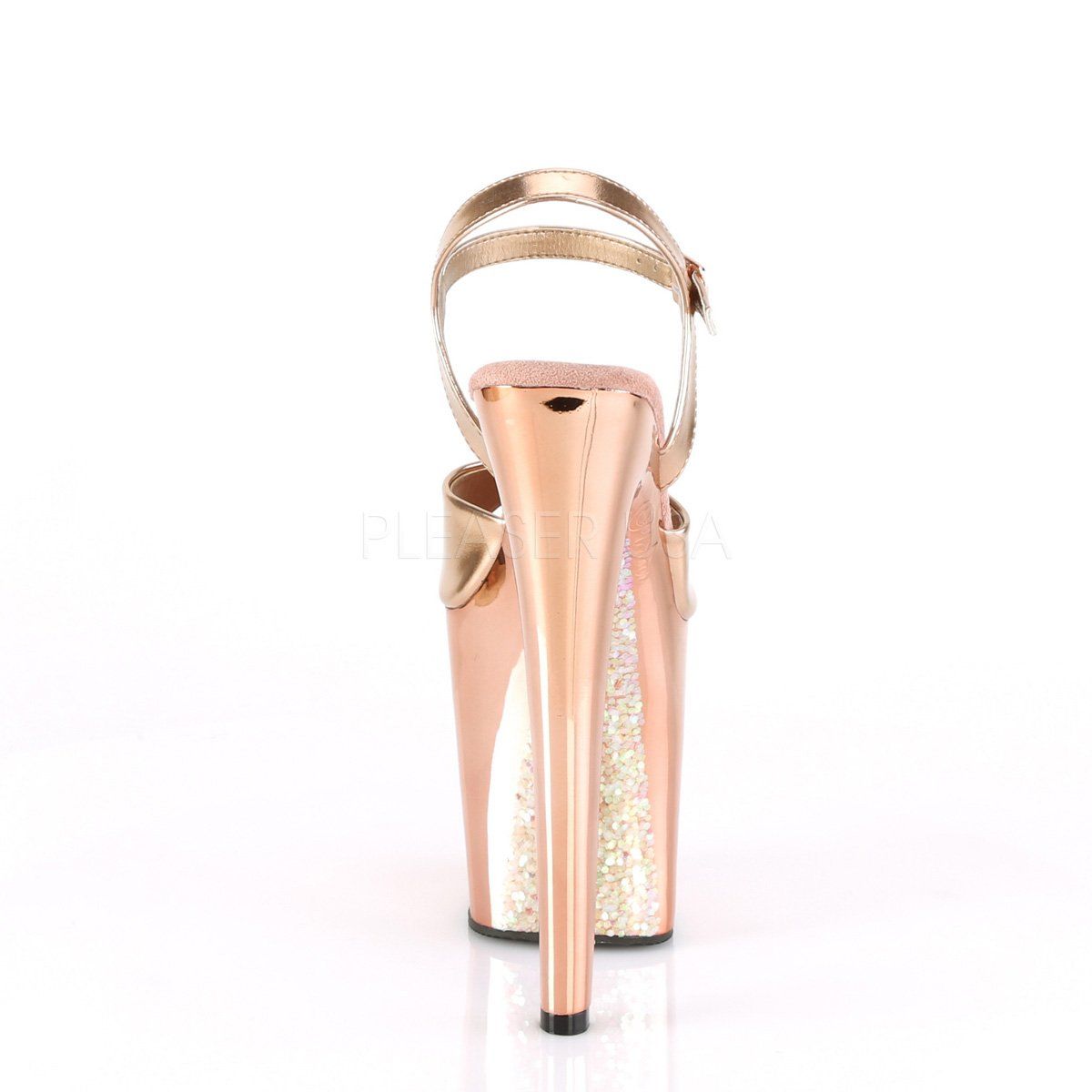 XTREME-809TTG Rose Gold Metallic Pu/Rose Gold Chrome-Gltr Platform Sandal Pleaser