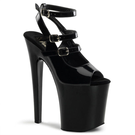 XTREME-873 Black Patent Platform Sandal Pleaser