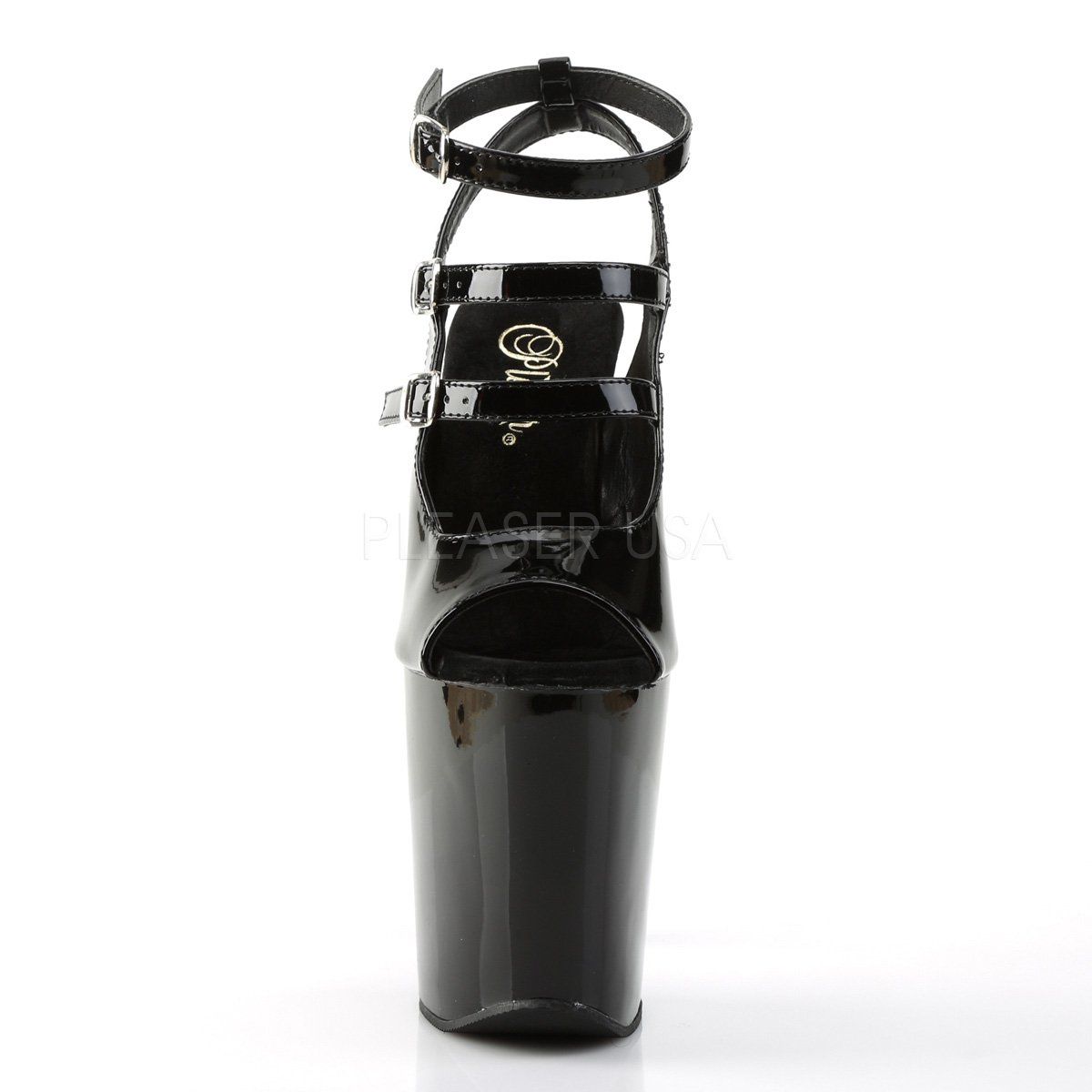 XTREME-873 Black Patent Platform Sandal Pleaser