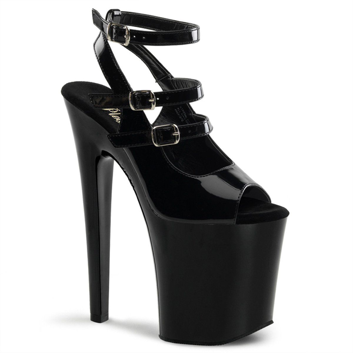 XTREME-873 Black Patent Platform Sandal Pleaser