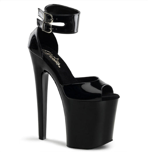 XTREME-875 Black Patent Platform Sandal Pleaser