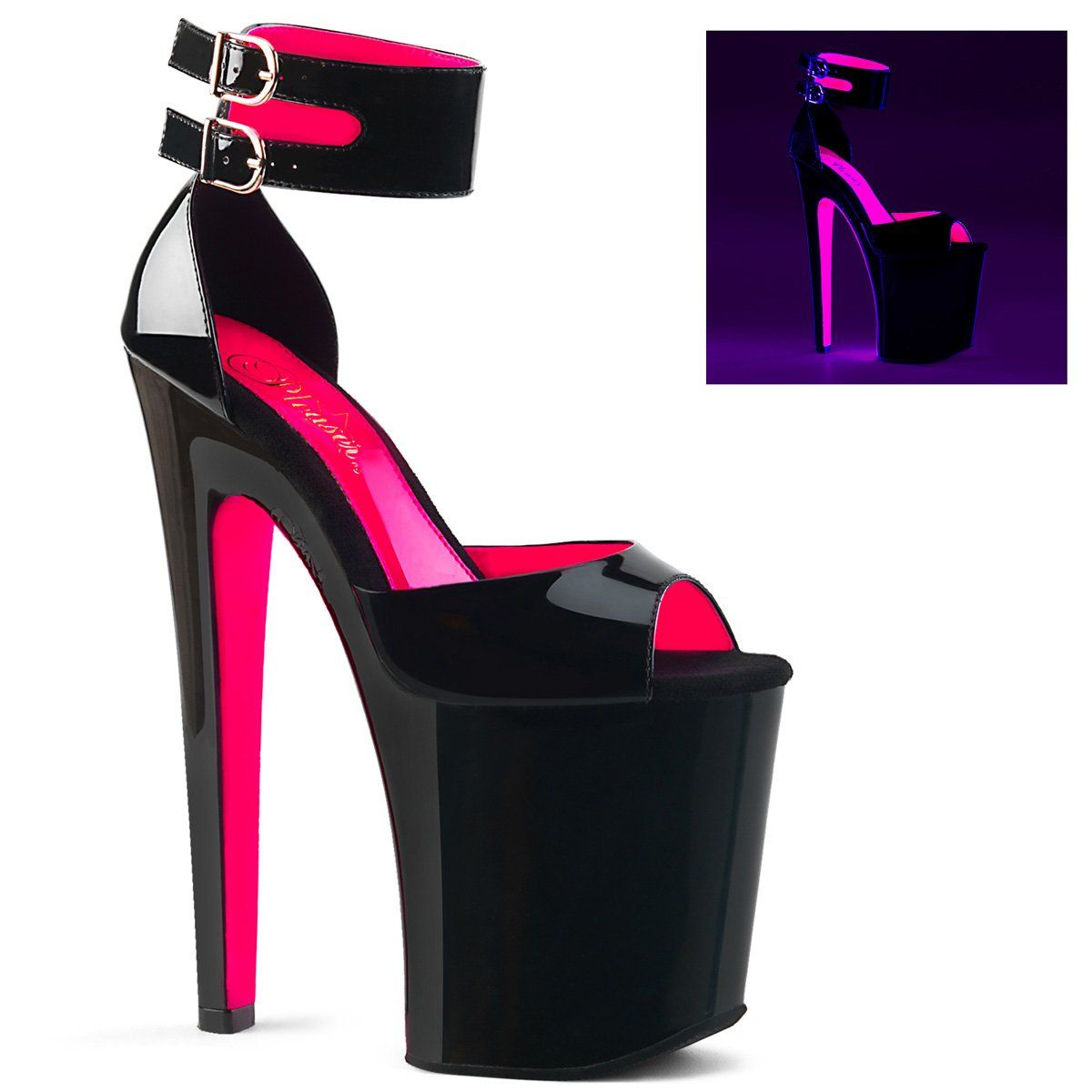 XTREME-875TT Black Patent-Neon Hot Pink/Black Platform Sandal Pleaser