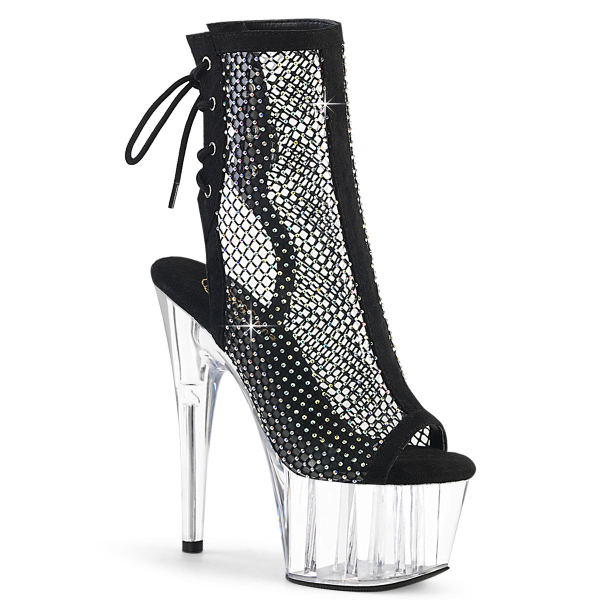 ADORE-1018RM Black Faux Suede-Rhinestones Mesh/ Clear