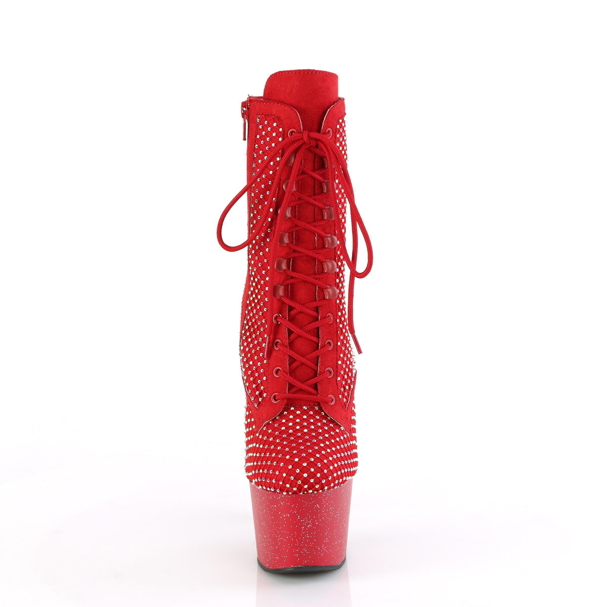 ADORE-1020RM Red Faux Suede Rhinestones Mesh/Red Matte