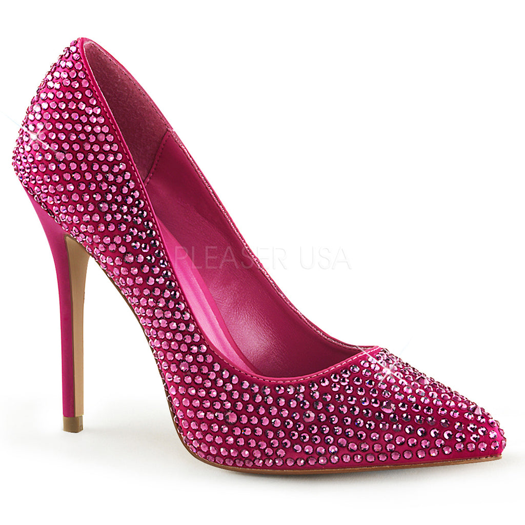 AMUSE-20RS Hot Pink Satin Rhinestone Pump