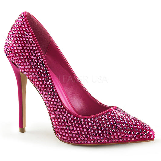 AMUSE-20RS Hot Pink Satin Rhinestone Pump