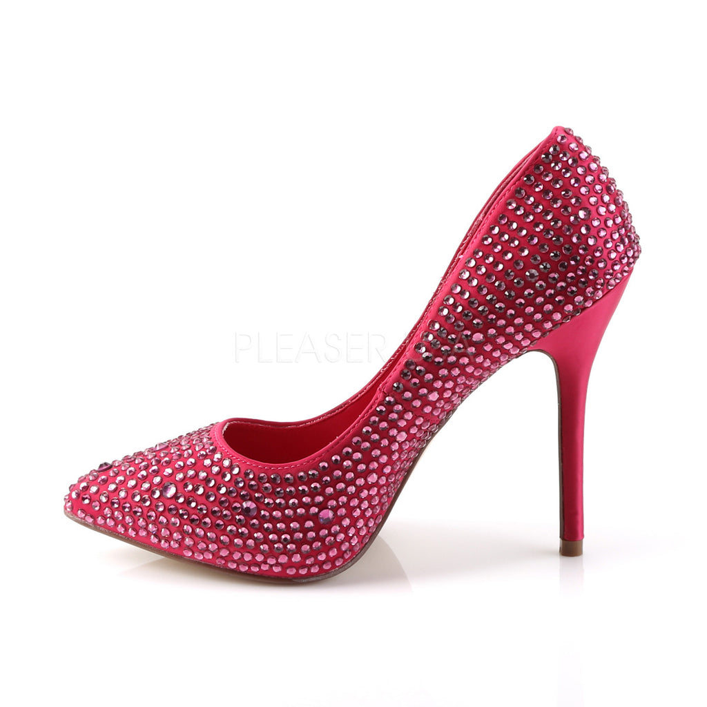 AMUSE-20RS Hot Pink Satin Rhinestone Pump