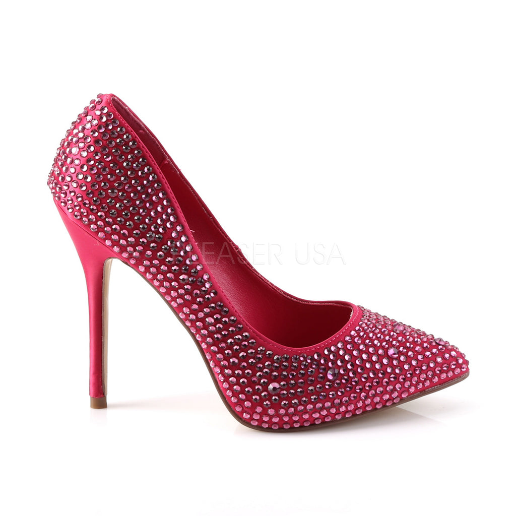 AMUSE-20RS Hot Pink Satin Rhinestone Pump