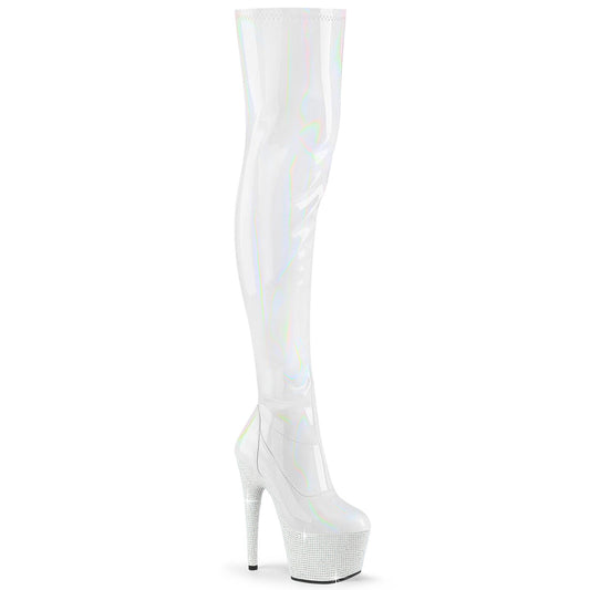 BEJEWELED-3000-7 White Stretch Holo Patent/White Rhinestones